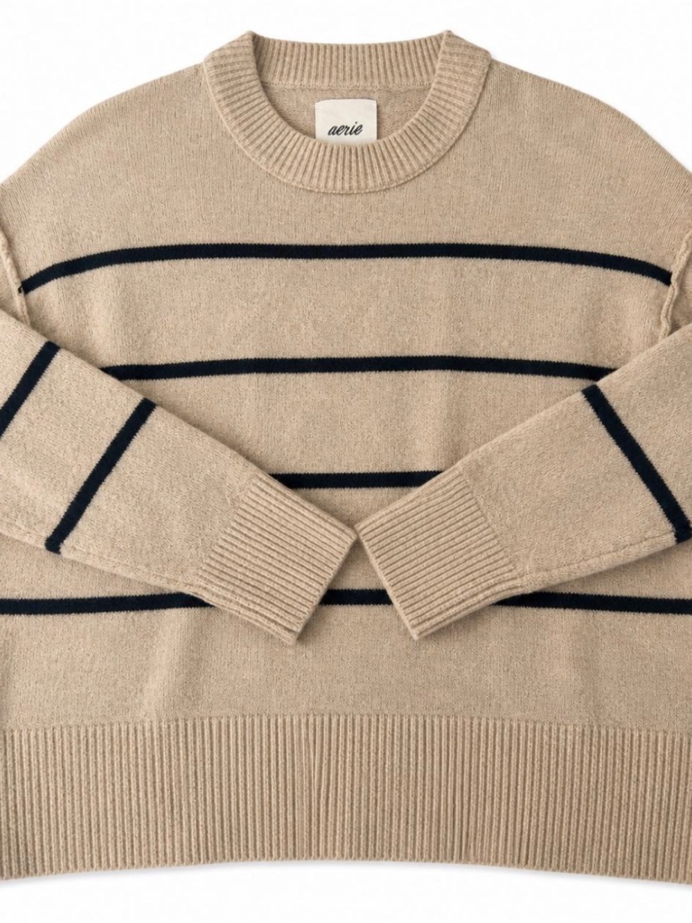 aerie Crewneck Sweater with Navy Stripes